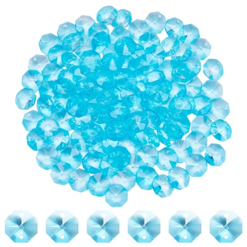 1 Box 120Pcs Light Blue 14mm Crystal Glass Octagon Beads Suncatcher Prism Beads Bulk 2 Hole Prism Chandelier Replacement Connector Faceted Spacers for DIY Lamp Hanging Pendant Jewelry Craft - color: Light Sky Blue