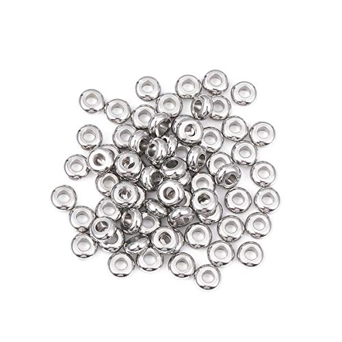 BEADIA Stainless Steel Spacer Beads 6x3mm Rondelle Loose Charm Caps Beads for DIY Jewelry Making 100pcs with 2.5mm Hole - color: 6x3mm 2.5mm