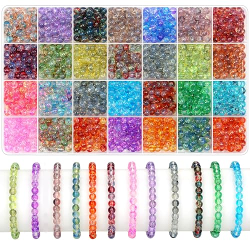 shynek 1400 Pieces 6mm Round Glass Beads for Bracelets, 28 Colors Bracelet Beads, Glass Crystal Beads for Jewelry Making, Bracelet Making and DIY Crafts(Ink Patterns Color) - color: Ink Patterns Color