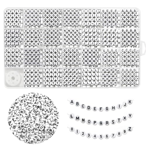 Black Alphabet Beads A-Z 1350+Pcs Letter Bead, Acrylic 4x7mm Round Digit Letter Beads Kits,Bracelets Necklaces DIY Jewelry Making Kits (Black,1350+PCS) - color: Black