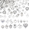 Charms for Jewelry Making Bulk Antique Silver Tibetan Alloy Pendants Love Word for Earring Bracelet Necklace - style: Heart