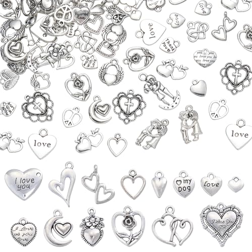 Charms for Jewelry Making Bulk Antique Silver Tibetan Alloy Pendants Love Word for Earring Bracelet Necklace - style: Heart