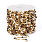 33 Feet Gold Enamel Chains Bulk, 2mm 18K Gold PVD Plated 304 Stainless Steel White Black Enamel Beaded Cable Link Chain Roll Spool for Jewelry Making - color: Gold White Black Beads