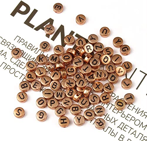 Amaney 600Pcs 7x4mm Rose Gold Round Acrylic Letter Beads Alphabet Letter Beads for Jewelry Making Bracelets Necklaces Key Chains - color: RoseGold&Black