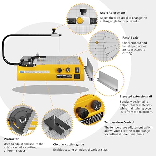 Hot Wire Foam Cutter, Foam Cutting Worktable with Elevated Extension Rail, Hot Wire Cutting Tool for EVA, Sponge, KT board, Insulation panels, Polystyrene Foam Various Thermoplastic Materials - color: Yellow & Black