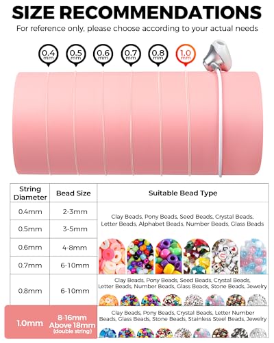 2 Rolls FIVEIZERO Elastic Bracelet String Cord – 0.4/0.5/0.6/0.7/0.8/1mm Clear Stretchy Bead Cord, 218 Yards Total for Bracelets, Necklaces, Beading, and Jewelry Making - size: 1mm Round Crystal Clear (2 Pack)