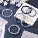 Elecrelive Glass Round Beaded Bracelet Set Clay Beaded Bracelets Stretch Bracelets - color: Black Gray