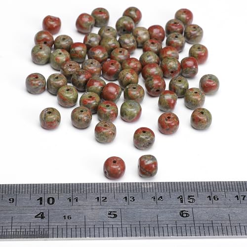 BEADIA Natural Unakite Flat Cut Round Drum Stone 8mmx7mm Loose Semi Gemstone Beads for Jewelry Making 38cm - color: Unakite