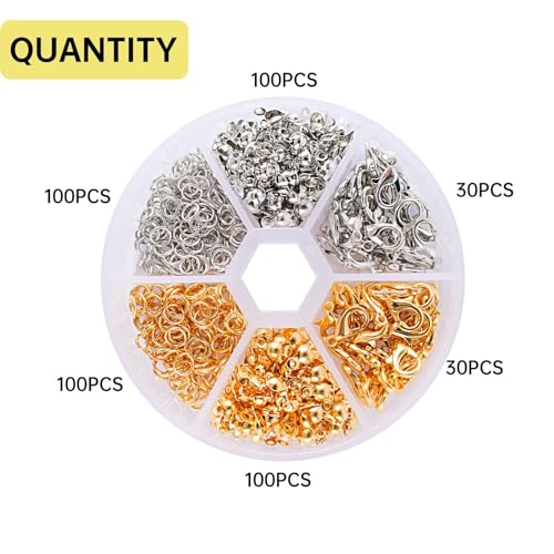 Jump Rings for Jewelry Making Supplies, Open Jump Rings and Lobster Clasps with Jewelry Pliers, Bracelet Clasps and Closures Lobster Clasps Jewelry Repair Kit, Silver and Gold