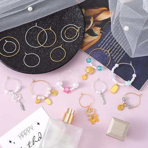 Pndeyo 280pcs Hypoallergenic Earring Beading Hoops, 20mm 25mm 30mm 35mm Round Hoop Earrings Findings, Open Earring Wire Ring Accessories for Jewelry Making- Silver & Gold - color: Silver & Gold-280pcs