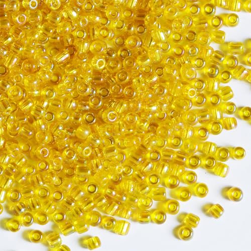 Bulk 4mmYellow Seed Beads for Jewelry Making 110 Grams About 1600pcs,6/0 Glass Craft Beads for Making Earrings, Bracelets, Pendants, Waist Jewelry, DIY Handmade Seed Beads (Yellow-AB, 4mm) - color: Yellow, size: 4mm