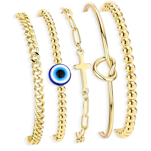 Gold Bracelets Set for Women Stack, Chunky Thick Bracelets Stack for Women Trendy, Simple Dainty Thin Gold Plated Cuff Stackable Bracelets With Beaded Cuban Paperclip Snake Rope Bangle Hand Chain Jewelry - style: Style 13-gold