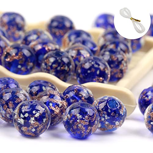 100PCS 8mm Glow in The Dark Beads Royal Blue Glow in The Dark Bead Glass Crystal Round Beads 1.5~2mm Hole with Rope for DIY Jewelry Craft Making - color: Royal Blue