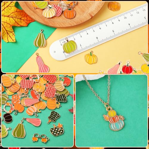 MARFOREVER 120 PCS Pumpkin Charms for Jewelry Making, Fall Charm Assorted Thanksgiving Autumn Enamel Pumpkin Alloy Charms Pendants for DIY Jewelry Crafts Thanksgiving Day Gift - style: Pumpkin