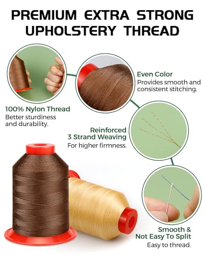 FIVEIZERO Extra Strong Upholstery Thread,Brown 1000 Meters Bonded Nylon Thread for Denim Leather,Craft,Machine,DIY and Home (1 Pack) CJ - color: Brown