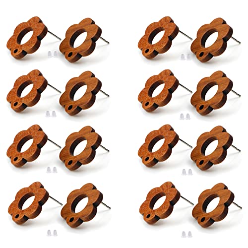 DoreenBeads 30Pcs Natural Wooden Stud Earrings Posts with Loop for Jewelry Making- Hollow Flower Wood Earring Posts with Ear Backs for Women DIY Earring Making Personalized Jewelry Findings - color: Hollow Flower