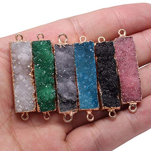 Natural Druzy Crystal Agate Rectangle Links Stone Connectors for Jewelry Making 5 Pcs - color: red