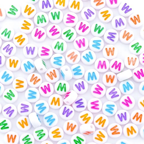 300Pcs Circle Letter Beads W 4X7mm Individual Round Alphabet Beads for Friendship Bracelets Making - color: Round - W