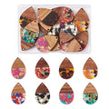 Beadthoven 16pcs/8 Pairs Resin Wood Teardrop Charms Earrings Pendants Mixed Colors Water Drop Shape Gold Foil Chips Wooden Pieces Pendants for Statement Jewelry Making Findings - color: Colorful Teardrop