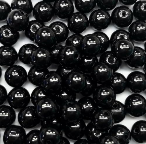 200PCS 8mm Glass Beads for Jewelry Making Soild Black Round Loose Beads for Bracelets DIY Crafts (Black) - color: Black