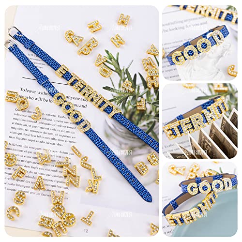 AUEAR, 130 Pack Gold A-Z 8mm Full Rhinestone Slide Charms Crystal Alphabet Letter Alloy for Bracelets Necklace Wristbands DIY Jewelry Making - color: Gold, size: 130 Pack