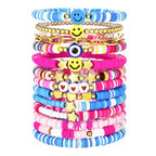 Friendship Bracelets Boho Stackable Bracelets for Women Surfer Heishi Clay Bead Bracelets Stretch Preppy Bracelets Colorful Boho Bracelets for Women - color: 13pcs Blue Pink