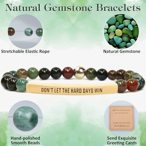 INSYOHO Dont Let the Hard Days Win Bracelet – Inspirational Healing Crystal Bracelet for Women & Men, Agate & Amethyst Beaded Adjustable, Motivational Gift for Stress Relief & Positivity - color: Green
