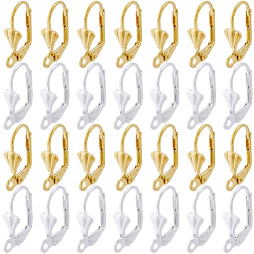 SUNNYCLUE 1 Box 100Pcs Leverback Earring Hooks French Earring Hook Lever Back Ear Findings Shell Silver Gold Leverbacks Earwires for Jewelry Making Accessories DIY Supplies - color: 1 Box 100Pcs Shell Shaped Leverback Earring Hooks