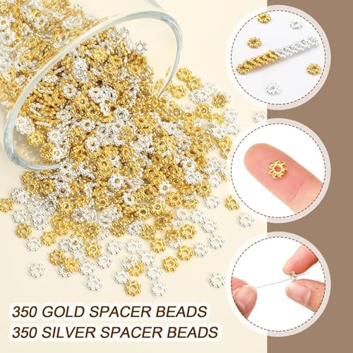 Augshy 700 Pcs Silver and Gold Daisy Flower Spacer Beads for Jewelry Making, Crafts, Hair Beads, Friendship Bracelets, Birthday Party Decorations - style: Flower Style