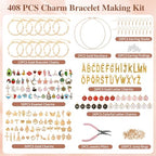408Pcs Gold Charm Bracelet Making Kit for Girls, Including 12 Bracelet Chains, 152 Charms, 200 Jump Rings, 20 Earing Hook, 2 Necklace, 1 Jewelry Plier for DIY Crafting and Jewelry Making for Adults
