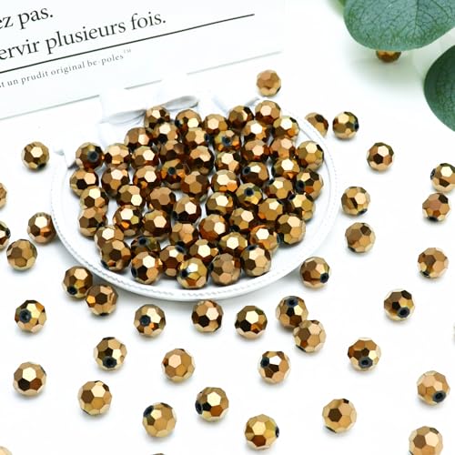 Dowarm 200 Pieces 4mm Round Crystal Glass Beads for Jewelry Making Crafts Wine Charms Wind Chimes Suncatchers, Faceted Rondelle Loose Spacer Beads, Copper/Brown - color: 15-Copper Brown, size: 4MM