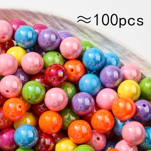 20mm Acrylic Beads 100pcs Ab Rainbow Color Bead Chunky Bubblegum Beads for Jewelry Making Bracelet Necklace Craft Making Supplies(abrainbow) - color: rainbow color