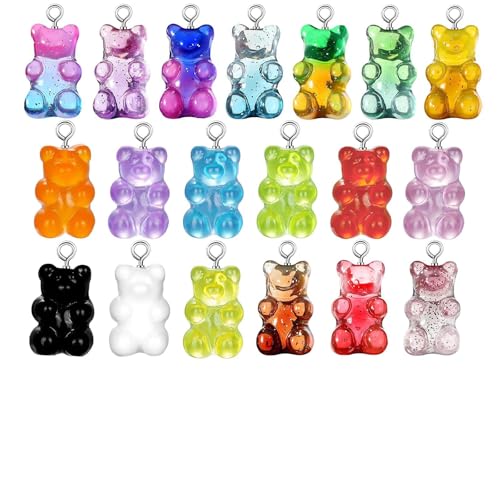 Linkstyle 152PCS 3D Gummy Bear Charms, 19 Colors Gradient Bear Earring Bracelet Nacklace Pendants, Resin Beads Shaped Clay Pendants for DIY Jewelry Making Keychains Crafting Gifts