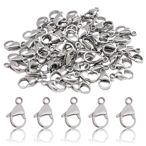 200Pcs 15mm Stainless Steel Lobster Clasps Silver Lobster Claw Clasps Fasteners Hooks for DIY Necklace Bracelet Jewelry Making - color: Dark Silver, size: 15mm