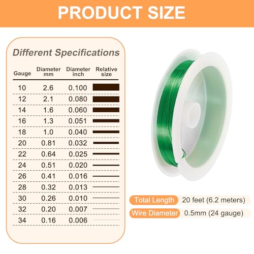 HARFINGTON 20ft Jewelry Wire, 24 Gauge (0.5mm) Brass Craft Soft Metal Tarnish Resistant Copper Beading Wire for Jewelry Making Supplies Crafting, Green - color: Green, size: 24 Gauge X 20ft