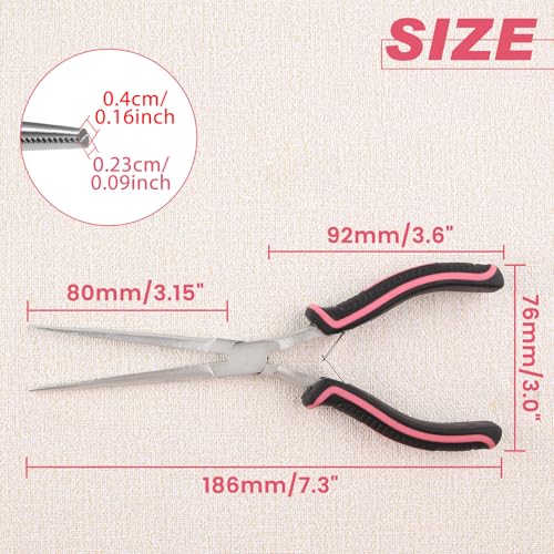 Extra Long Needle Nose Pliers For Jewelry Making 7 Inches Small Needle Nose Plier with Teeth for Fishing, Precision Jewelry Making Supplies for Small Object Gripping, Pink Tool for Women - style: Extra Long Needle Nose Pliers Serrated Jaws