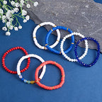 Ornaland 7Pcs Handmade Polymer Clay Heishi Surfer Stretch Bracelets Set Colorful Glass Beads Bracelets Boho Stackable Preppy Bracelets Wrist Jewelry for Women - color: blue 1