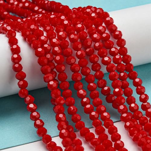 Perlin Czech Bohemian Crystal Glass Beads Faceted Round 4mm 90 Pieces Loose Spacer 1 Strand Beads for DIY Jewelry Earrings Necklace Bracelet Making (Red Opaque) - color: Red opaque