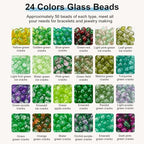 XSEINO About 1200pcs 6mm Crack Glass Beads Bracelet Making Kit,24 Style Crack Mystic Green Series Colorful Crystal Beads for Jewelry Bracelet Making,DIY Crafts,Friendship Bracelets - color: Mystic Green