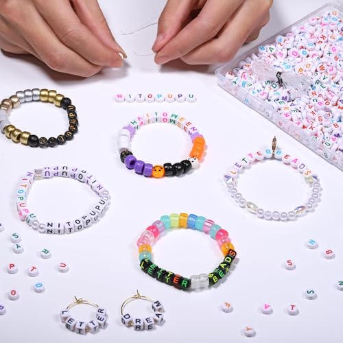 Acrylic Letter Beads Alphabet Colorful Letter White Cube Beads for Friendship Bracelets and Gifts Souvenir Jewelry Making(7 * 4mm Round,1000pcs) - color: Colorful White(Round)