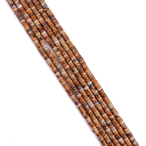BEADIA Natural Brown Picture Jasper Spacer Beads Caps Loose Semi Gemstone for Beading Jewelry Making 4mmx2mm 38cm - color: Brown Picture Jasper, size: Round 4mm x 2mm