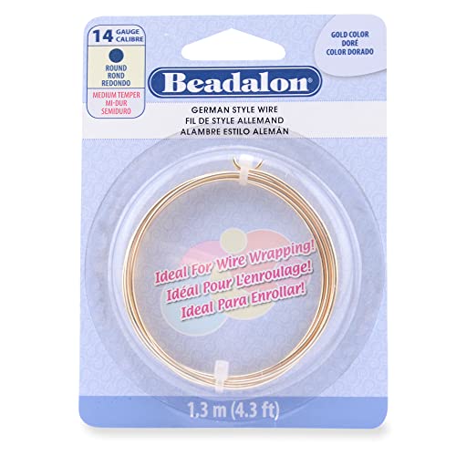 Beadalon German Style Wrapping Wire, Round, Gold Color, 14 Gauge, 1.3 m / 4.3 ft - color: Gold, size: 14 gauge / 4.3 ft