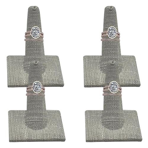 Novel Box 4 Pack Grey Linen Jewelry Ring Finger Display Stand 2.12x2.12x2.37 Inches with Square Base - Ring Holder Organizer Stand for Selling or Personal Use - Display Stands for Rings - color: Single Ring Finger (Pack of 4), size: Grey Linen