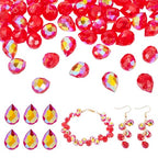 50Pcs Red Faceted Glass Teardrop Beads Electroplate Top Drilled Drop Loose Spacer Beads Transparent Crystal Water Drop Bead Teardrop Chandelier Charms for DIY Earring Bracelet Jewelry Making - color: Red