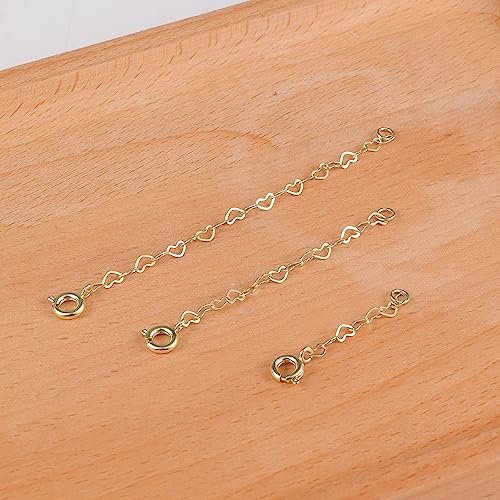 Gold Necklace Extenders,14K Gold Chain Extenders with Round Clasp, Durable Plated Solid Brass Necklace Bracelet Anklet Extension Chains(1 2 3 Inch,Gold Heart) - color: C-Gold, size: 1,2,3inch