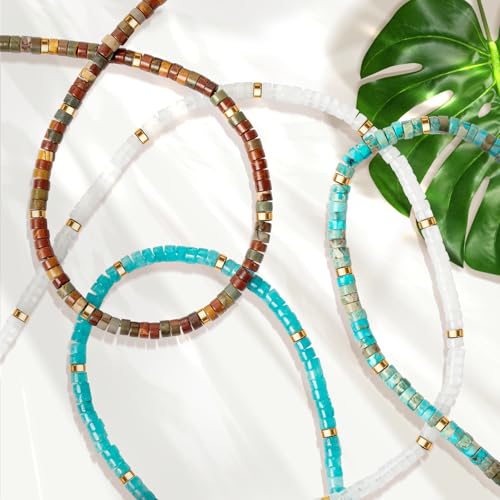AGOT Beaded Gemstone Necklace for Women: Boho Bead Choker Natural Stone Necklaces - Handmade Jewelry for Summer Beach - color: Red