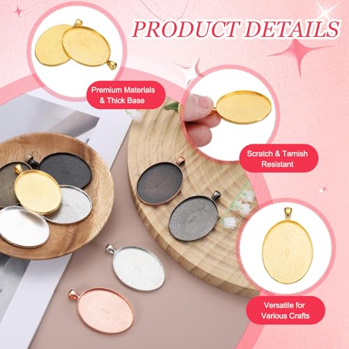 PATIKIL Pendant Trays for Jewelry Making, Blank Pendants Zinc Alloy Oval Bezel Settings Flat Base for Necklace Bracelet Charm - color: Dark Silver/ Gold Colors/ Bronze/ Copper/ Black