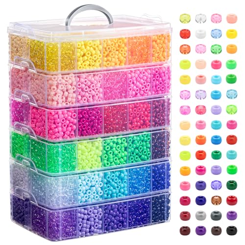 Umikk 18000 Pony Beads Bulk, 60 Colors Plastic 6x9mm Kandi Beads Bulk for Bracelets Making Hair Braiding Jewelry Making DIY Crafts (10.3LB, Shockproof Package) - color: 60colors18000pcs
