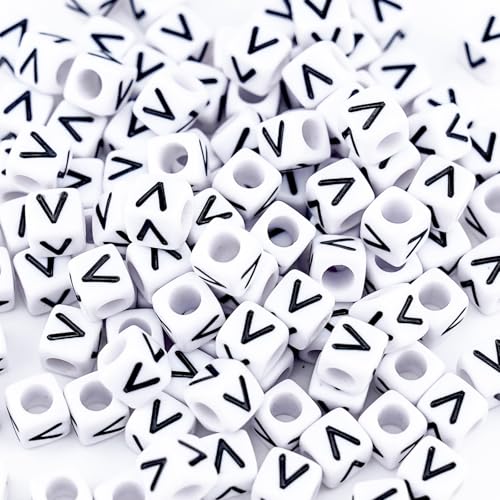 500Pcs Cube Letter Beads V 6X6mm Single Acrylic Alphabet Beads for Friendship Bracelets Making - color: Square - V