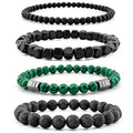 Men’s Hematite Bracelet Set Boho Multi - Tiger Eye/Matte Agate/Lava Rock Gifts for Birthday/Anniversary/Christmas - color: F08 Malachite
